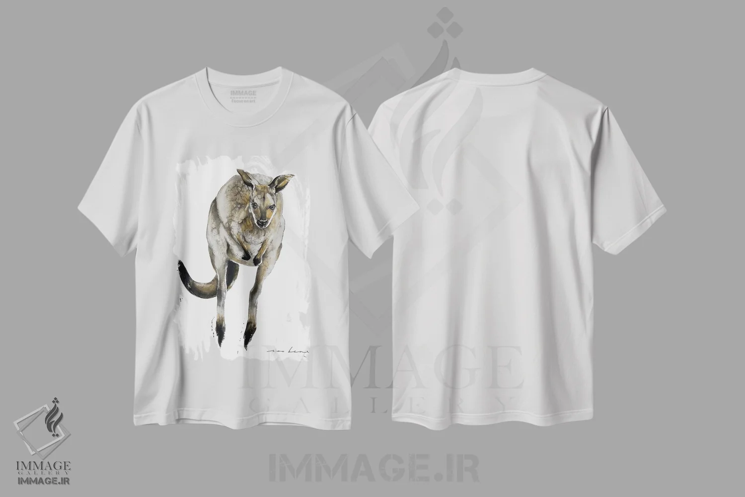 تیشرت سفید طرح دار کانگورو استرالیایی، تزئینی اثر سو بنگ لیم | immage.ir