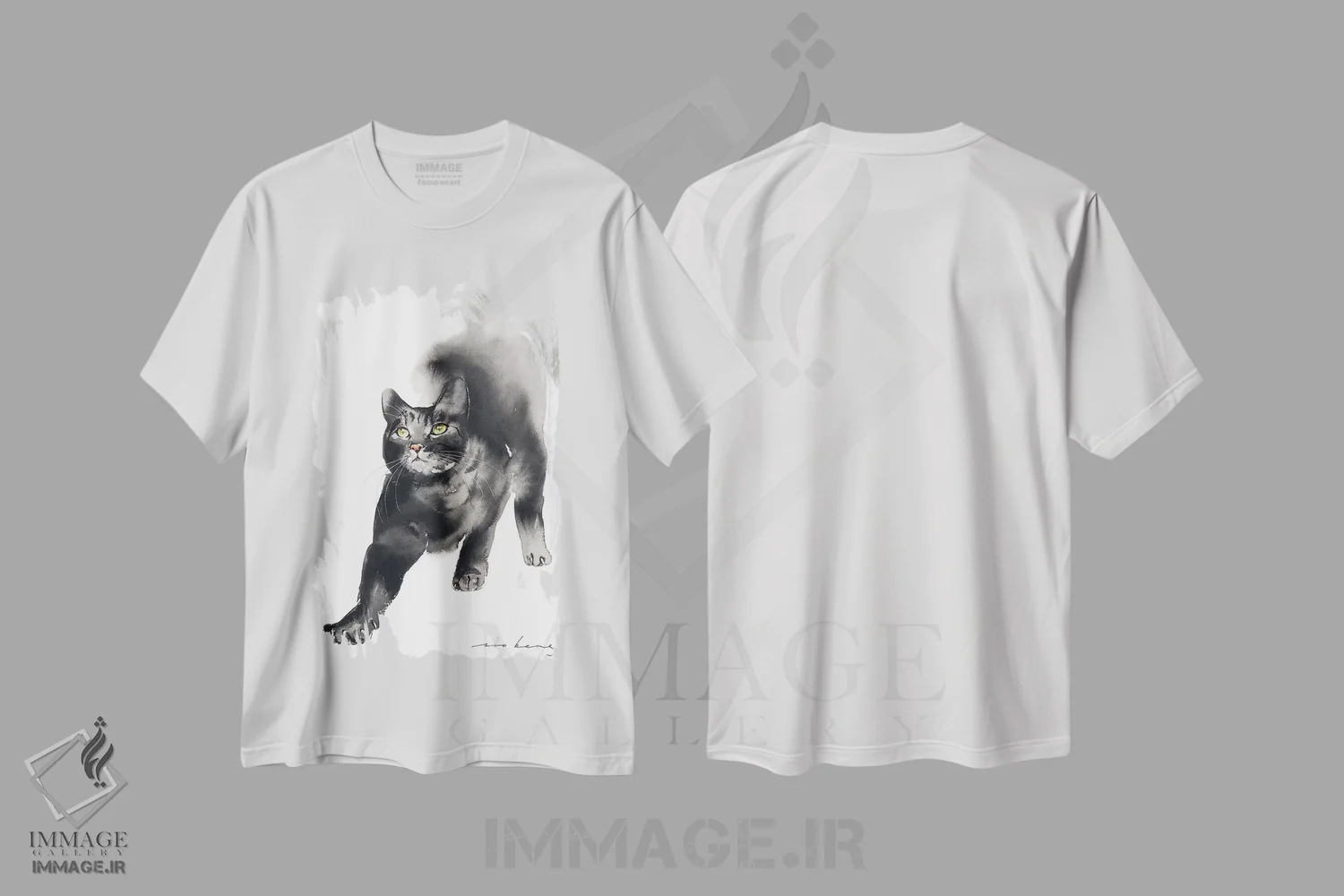 تیشرت سفید طرح دار یوگای گربه، تزئینی اثر سو بنگ لیم | فروشگاه ایماژ