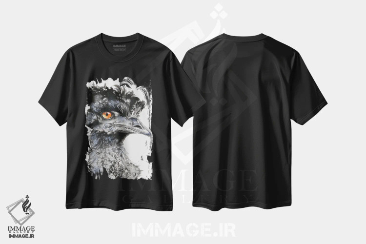 تیشرت مشکی طرح دار شترمرغ کنجکاو، تزئینی اثر سو بنگ لیم | فروشگاه ایماژ