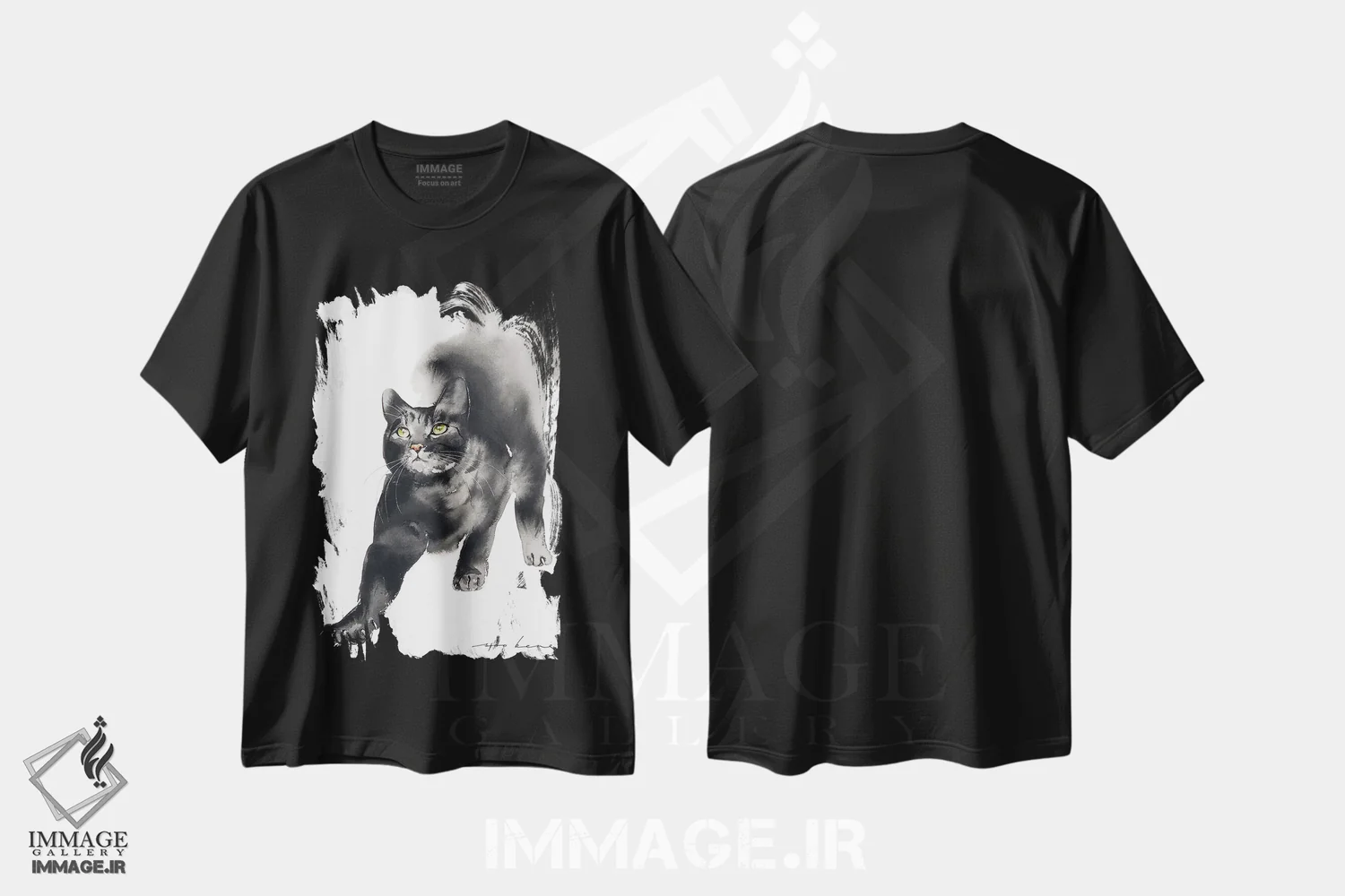 تیشرت مشکی طرح دار یوگای گربه، تزئینی اثر سو بنگ لیم | immage.ir