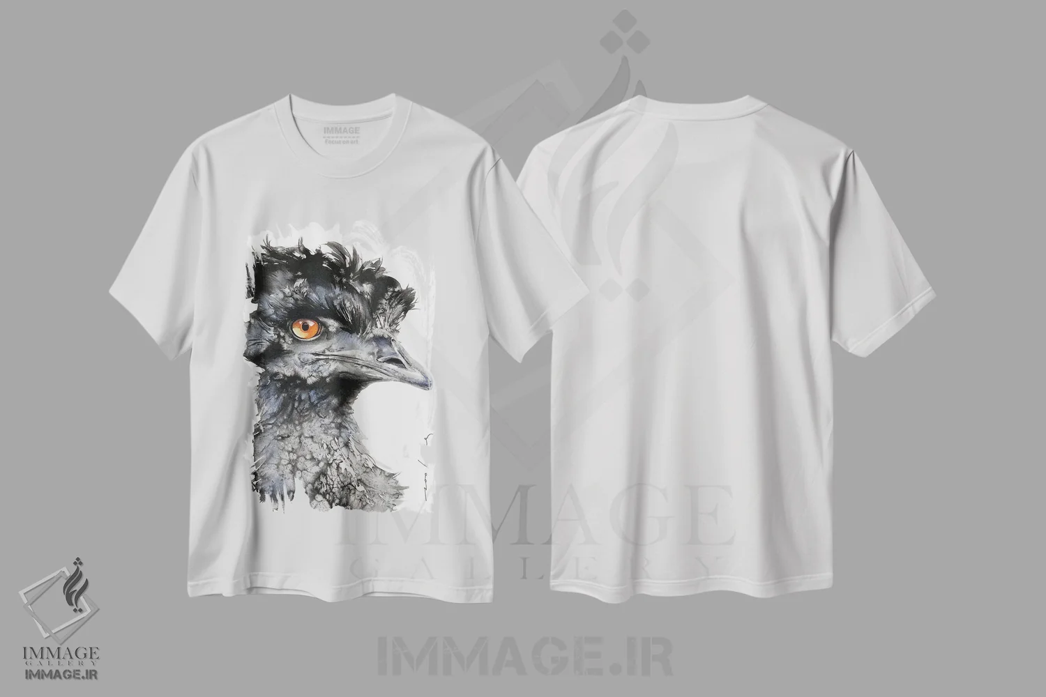 تیشرت سفید طرح دار شترمرغ کنجکاو، تزئینی اثر سو بنگ لیم | immage.ir