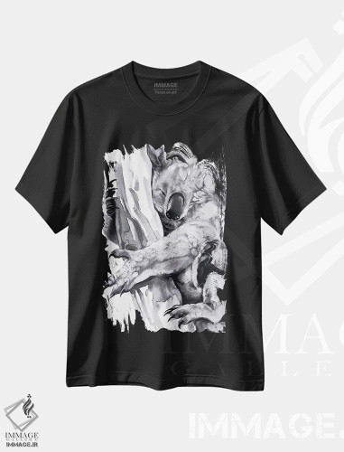 تیشرت مشکی طرح دار آغوش کوالا ۲، هنر تزئینی سیاه و سفید اثر سو بنگ لیم | فروشگاه ایماژ