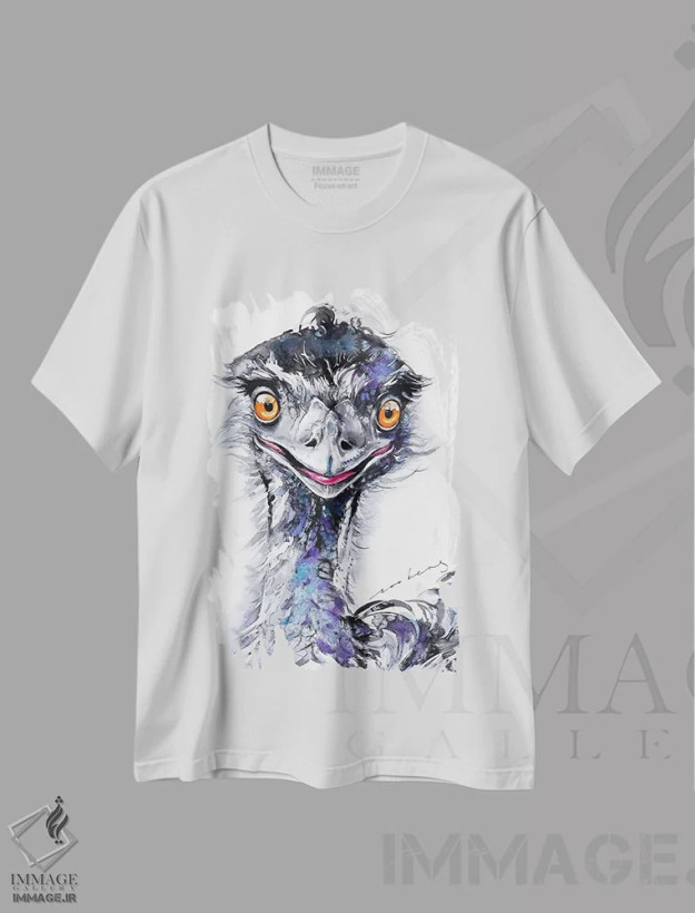تیشرت سفید طرح دار لبخند امو، تزئینی اثر سو بنگ لیم | فروشگاه ایماژ