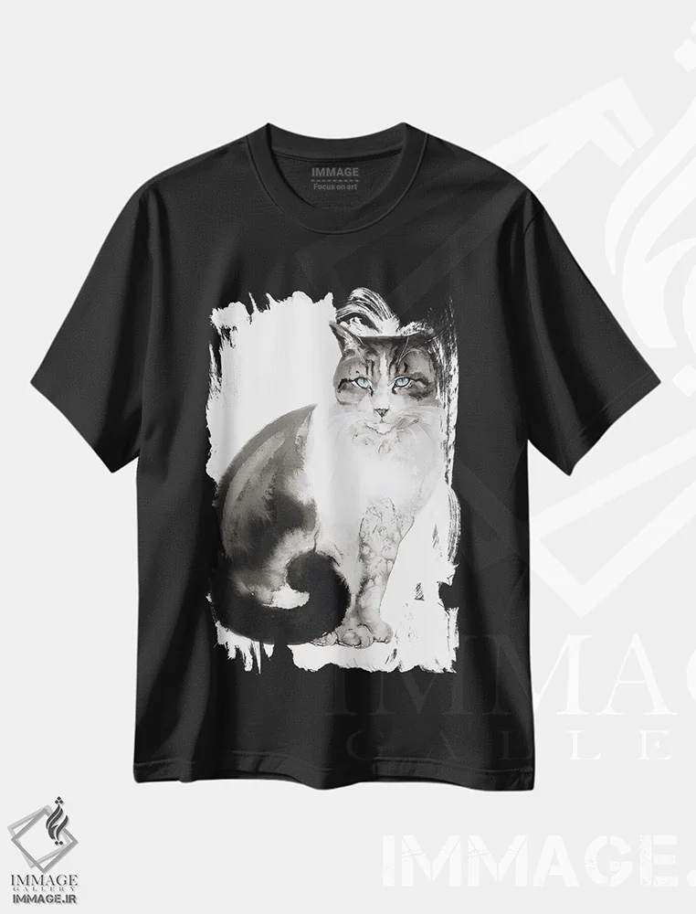 تیشرت مشکی طرح دار افسون گربه، تزئینی اثر سو بنگ لیم | فروشگاه ایماژ