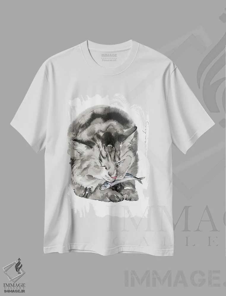 تیشرت سفید طرح دار غذای گربه، دکور معاصر اثر سو بنگ لیم | immage.ir