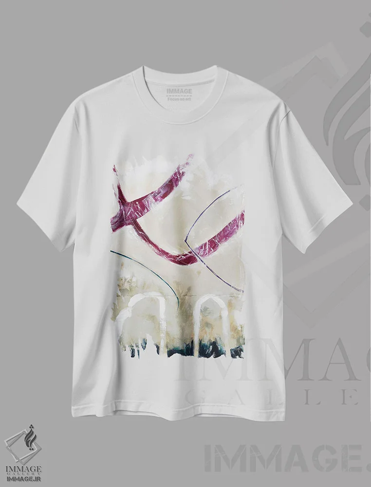 تیشرت سفید طرح دار انتزاعی روان اثر سو بنگ لیم | فروشگاه ایماژ