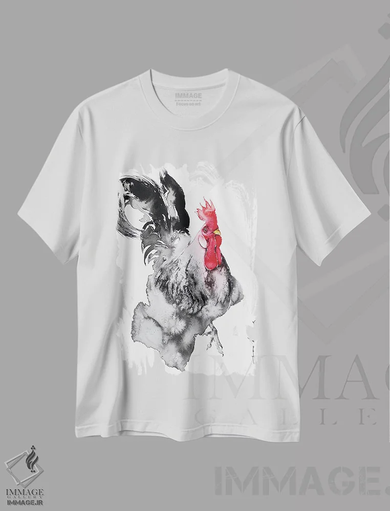 تیشرت سفید طرح دار ظرافت خروس، دکور معاصر اثر سو بنگ لیم | فروشگاه ایماژ