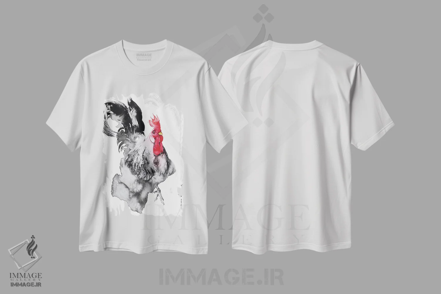 تیشرت سفید طرح دار ظرافت خروس، دکور معاصر اثر سو بنگ لیم | فروشگاه ایماژ