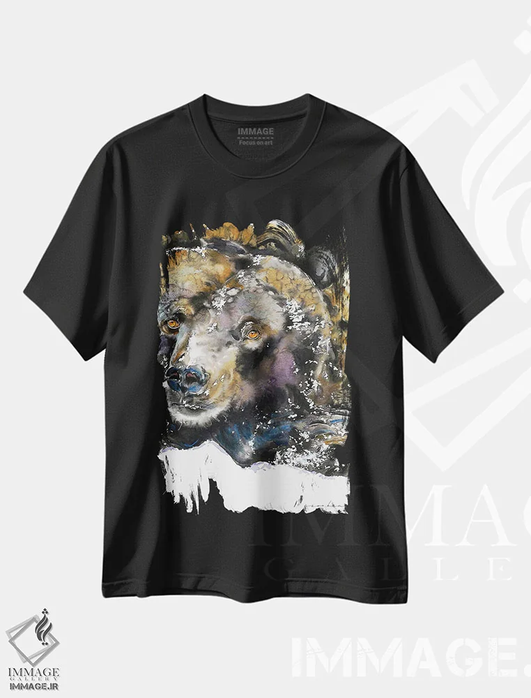 تیشرت مشکی طرح دار خرس راحت و گرم، هنر فاخر معاصر اثر سو بنگ لیم | فروشگاه ایماژ