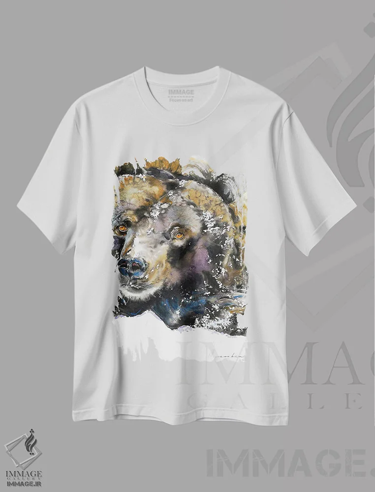 تیشرت سفید طرح دار خرس راحت و گرم، هنر فاخر معاصر اثر سو بنگ لیم | immage.ir