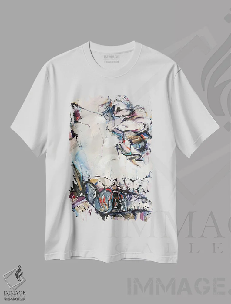 تیشرت سفید طرح دار منظره انتزاعی بندر ۶ اثر سو بنگ لیم | فروشگاه ایماژ