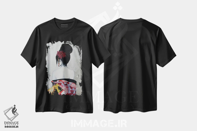 تیشرت مشکی طرح دار سنکای، دکور آسیایی اثر لیندا چارلز | فروشگاه ایماژ