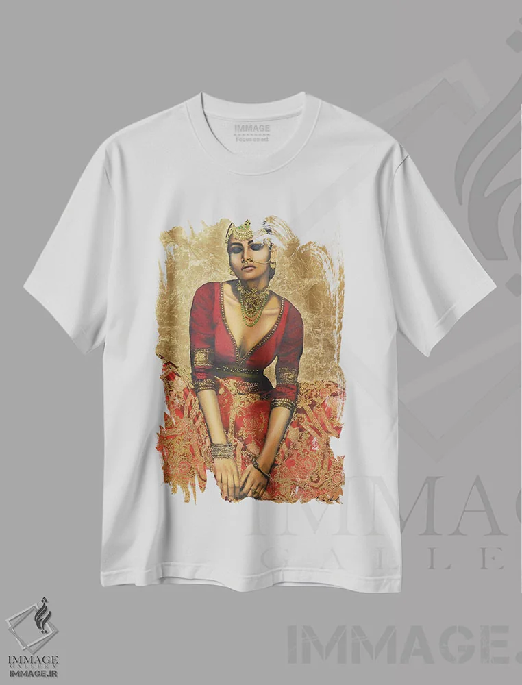 تیشرت سفید طرح دار کاخ طلایی، دکور آسیایی اثر لیندا چارلز | فروشگاه ایماژ