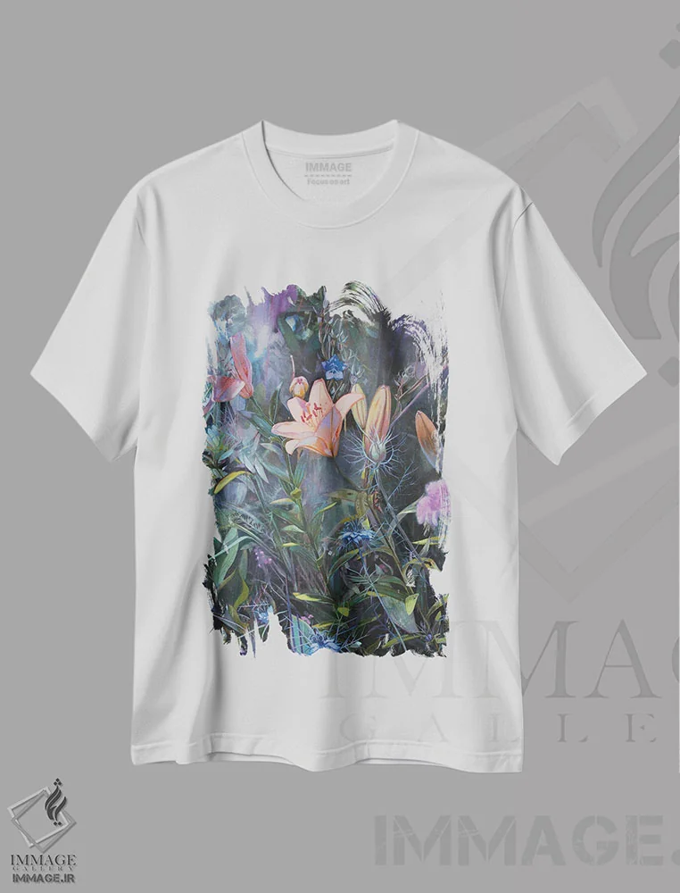 تیشرت سفید طرح دار لحظه ای کوتاه از زمان، تزئینی اثر لیوبا برکنر | immage.ir