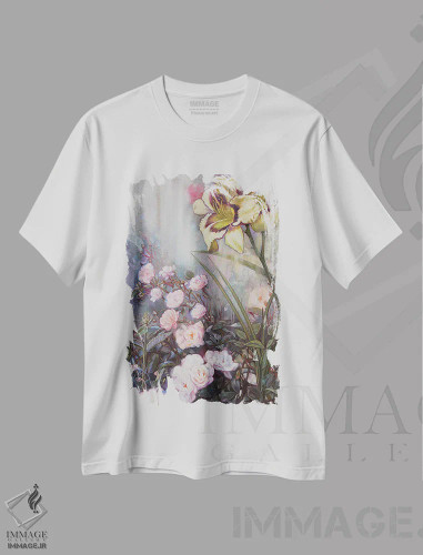 تیشرت سفید طرح دار گل های تابستانی، تزئینی اثر لیوبا برکنر | فروشگاه ایماژ