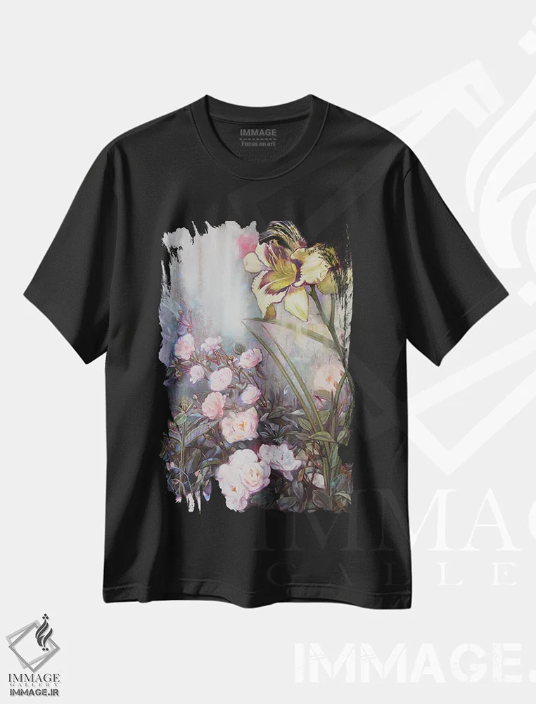 تیشرت مشکی طرح دار گل های تابستانی، تزئینی اثر لیوبا برکنر | immage.ir