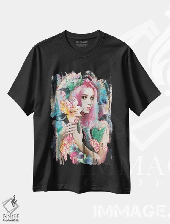 تیشرت مشکی طرح دار تابستان عشق، تزئینی اثر لیوبا برکنر | فروشگاه ایماژ