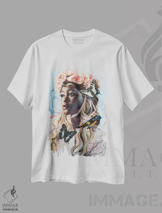 تیشرت سفید طرح دار زنگ بادی، تزئینی اثر لیوبا برکنر | فروشگاه ایماژ