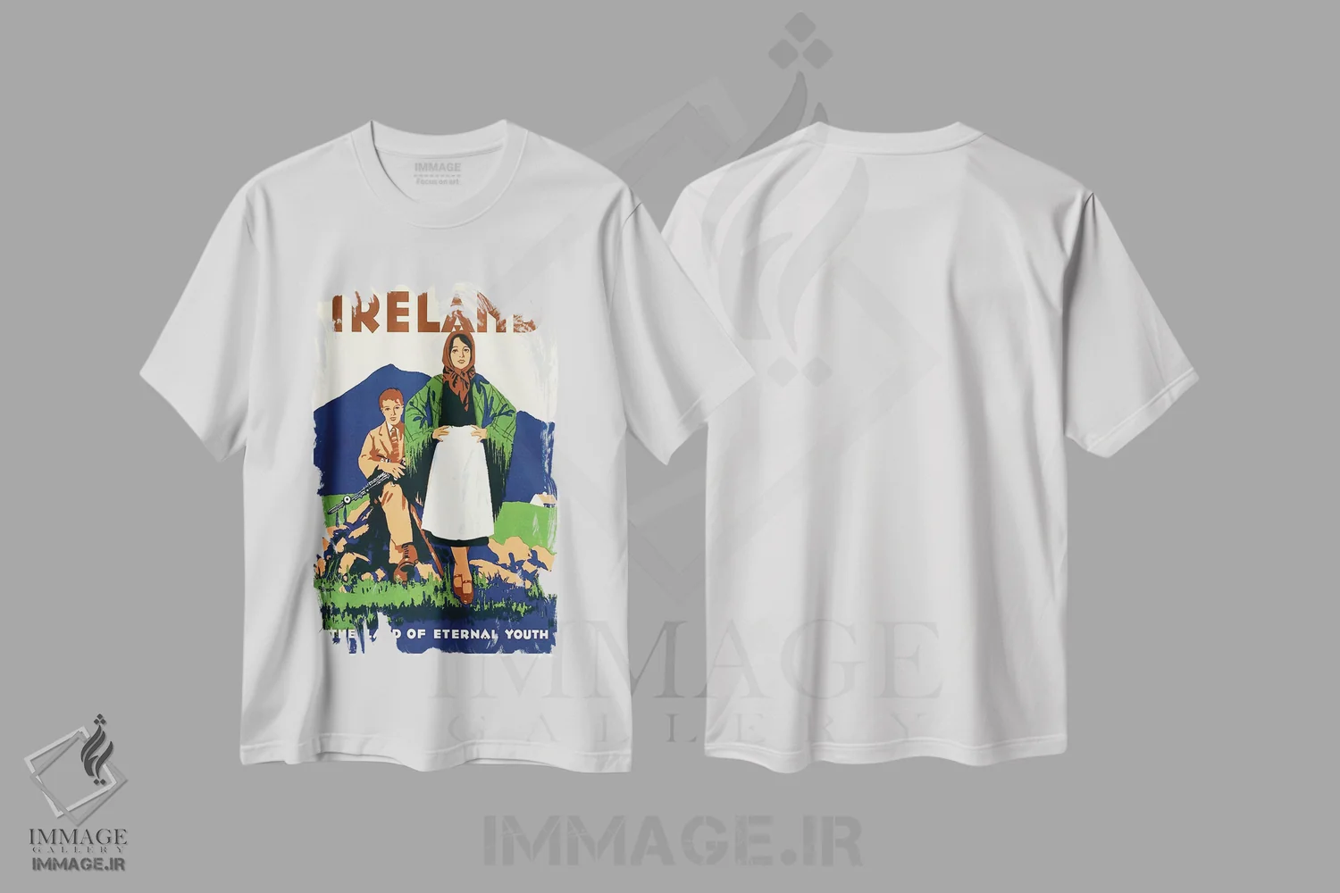تیشرت سفید طرح دار ایرلند: سرزمین جوانی جاودان، تایپوگرافی اثر هنرمند ناشناس | فروشگاه ایماژ