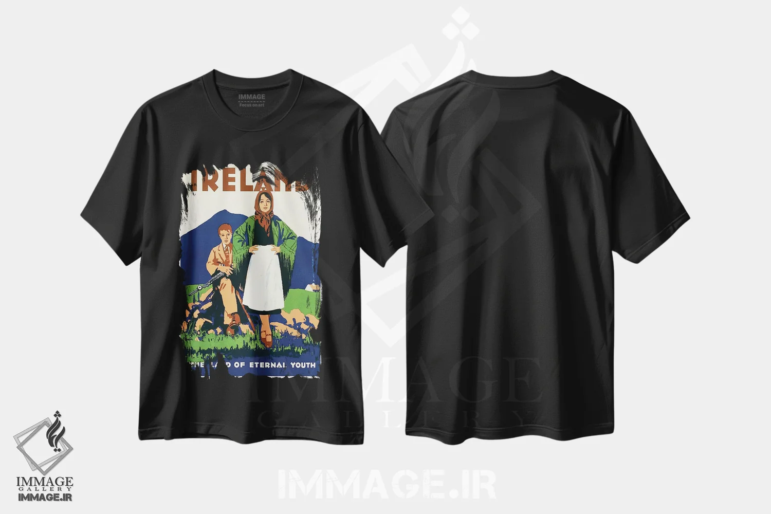 تیشرت مشکی طرح دار ایرلند: سرزمین جوانی جاودان، تایپوگرافی اثر هنرمند ناشناس | immage.ir