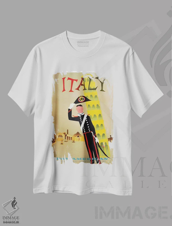 تیشرت سفید طرح دار ایتالیا، تایپوگرافی اثر هنرمند ناشناس | فروشگاه ایماژ