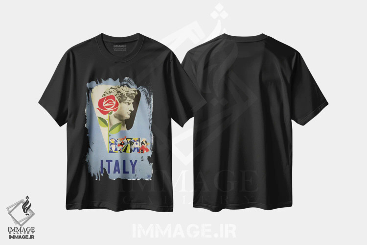 تیشرت مشکی طرح دار ایتالیا یک، تایپوگرافی اثر هنرمند ناشناس | فروشگاه ایماژ