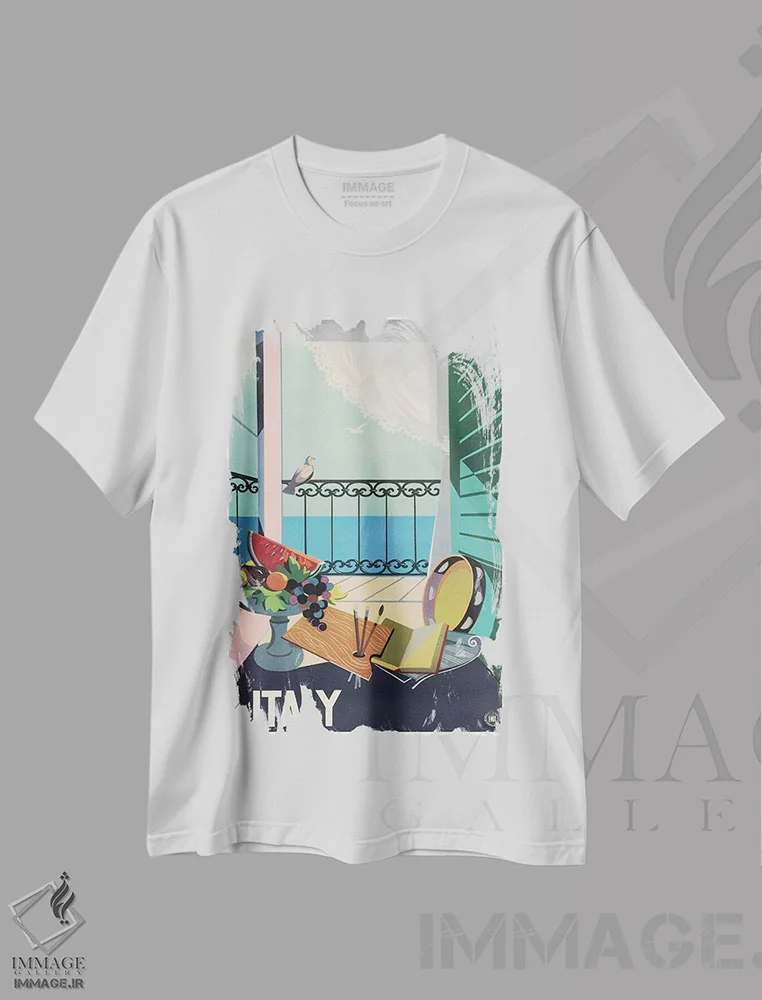 تیشرت سفید طرح دار ایتالیا دو، تایپوگرافی اثر هنرمند ناشناس | فروشگاه ایماژ