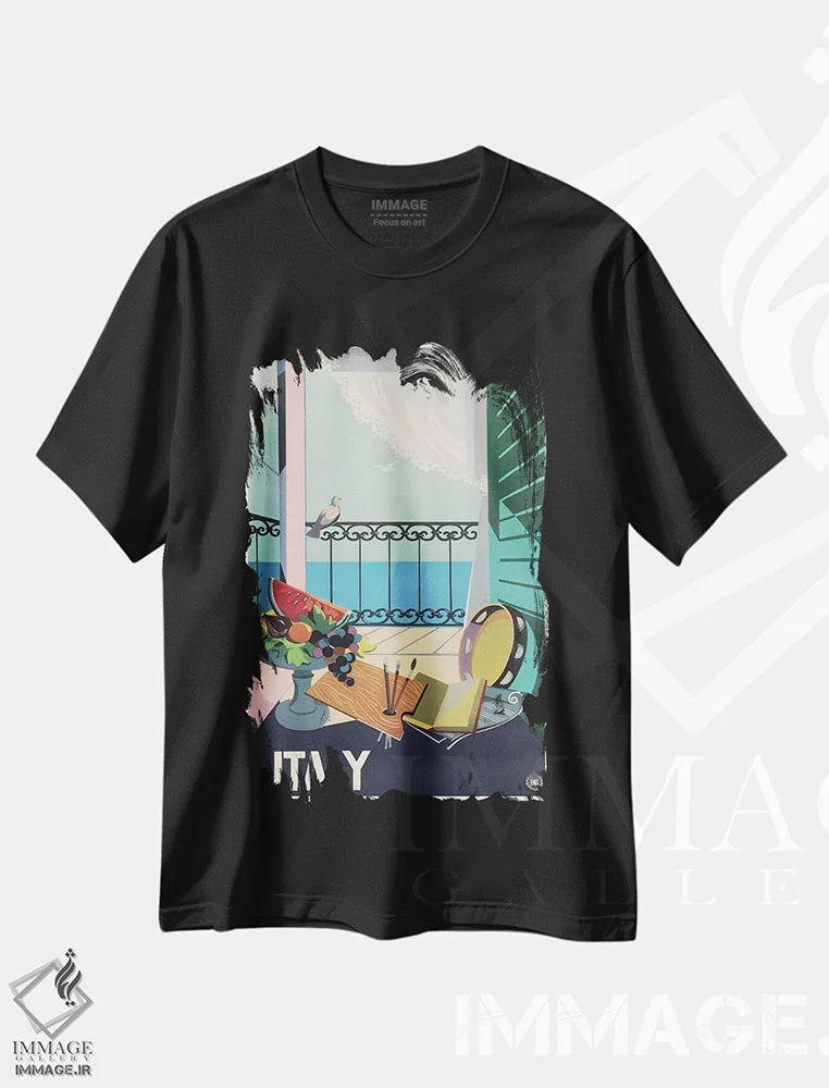 تیشرت مشکی طرح دار ایتالیا دو، تایپوگرافی اثر هنرمند ناشناس | immage.ir