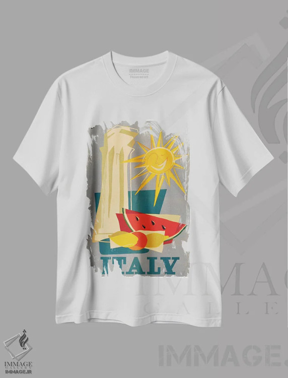 تیشرت سفید طرح دار ایتالیا سه، تایپوگرافی اثر هنرمند ناشناس | immage.ir