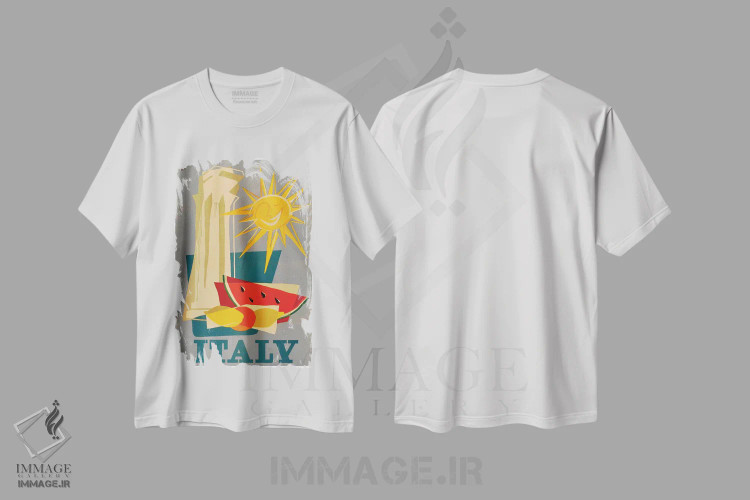 تیشرت سفید طرح دار ایتالیا سه، تایپوگرافی اثر هنرمند ناشناس | immage.ir