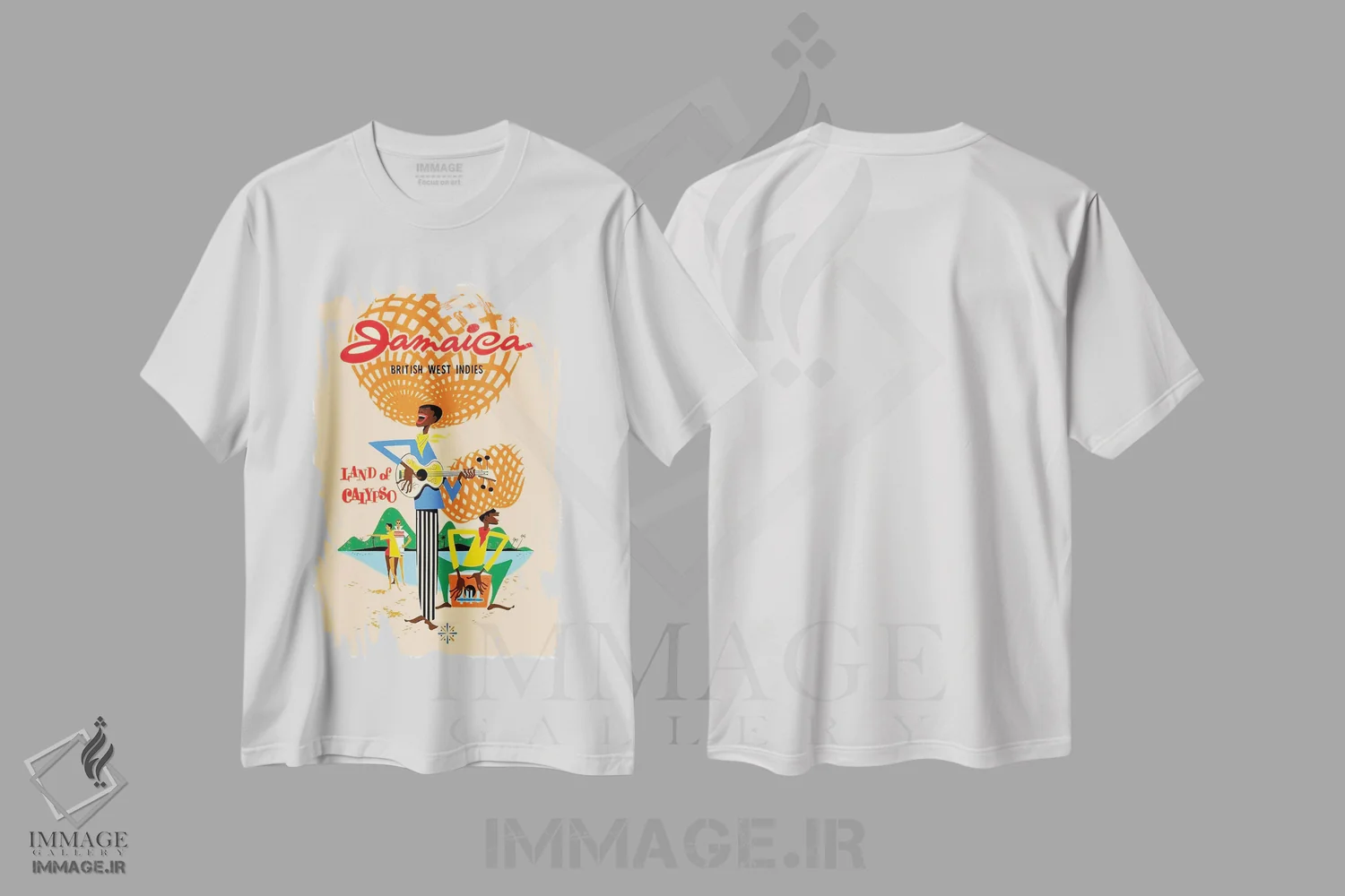 تیشرت سفید طرح دار جامائیکا، هند غربی بریتانیا: سرزمین کالیپسو، تایپوگرافی اثر هنرمند ناشناس | immage.ir