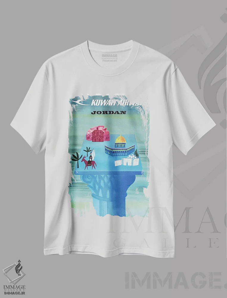 تیشرت سفید طرح دار اردن، تایپوگرافی اثر هنرمند ناشناس | immage.ir