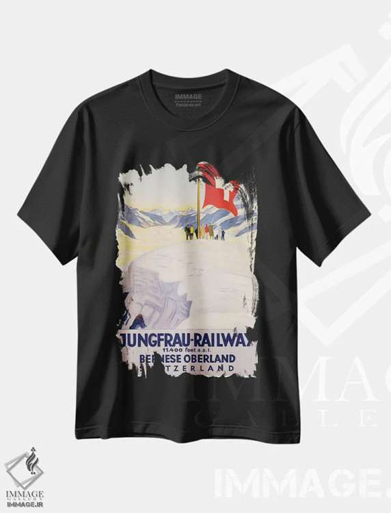 تیشرت مشکی طرح دار راه آهن یونگفراو، تایپوگرافی اثر هنرمند ناشناس | فروشگاه ایماژ
