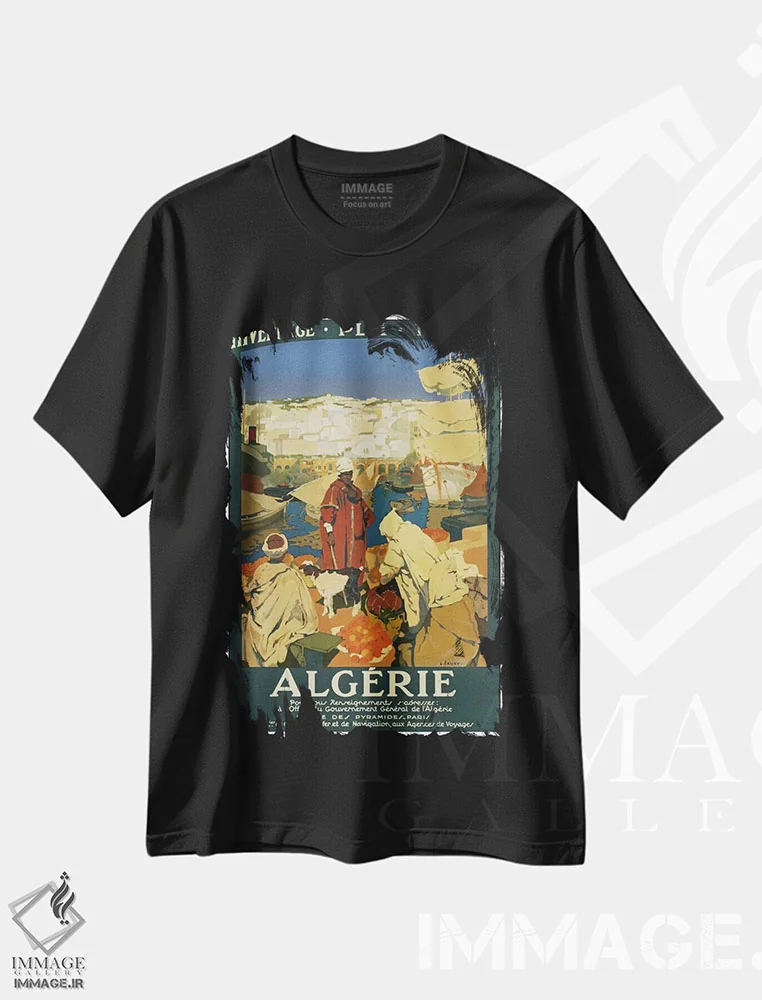 تیشرت مشکی طرح دار الجزایر: گردشگری، تایپوگرافی اثر هنرمند ناشناس | فروشگاه ایماژ