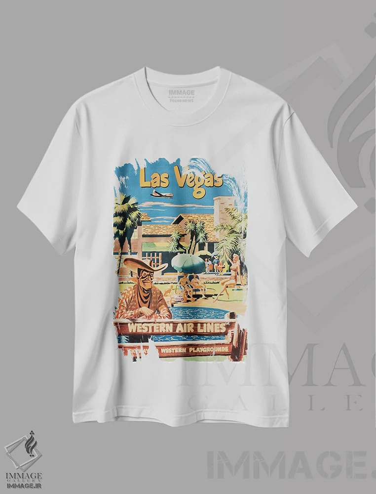 تیشرت سفید طرح دار لاس وگاس، تایپوگرافی اثر هنرمند ناشناس | فروشگاه ایماژ