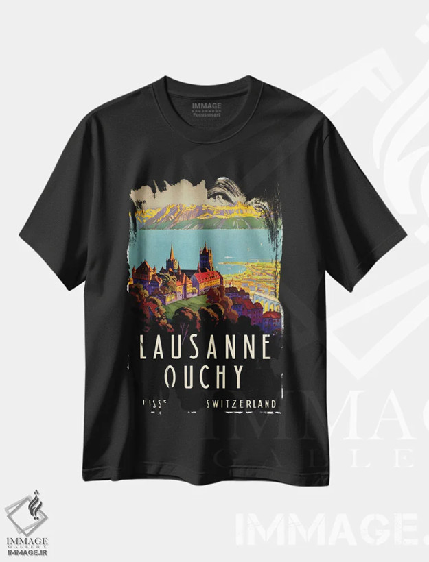 تیشرت مشکی طرح دار Switzerland II,لوزان-اووشی، سوئیس II، تایپوگرافی اثر هنرمند ناشناس | فروشگاه ایماژ
