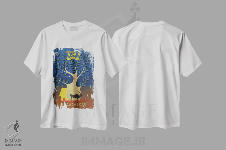 تیشرت سفید طرح دار ماداگاسکار، تایپوگرافی اثر هنرمند ناشناس | فروشگاه ایماژ