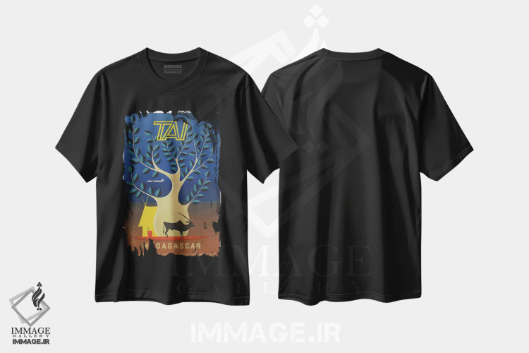 تیشرت مشکی طرح دار ماداگاسکار، تایپوگرافی اثر هنرمند ناشناس | immage.ir