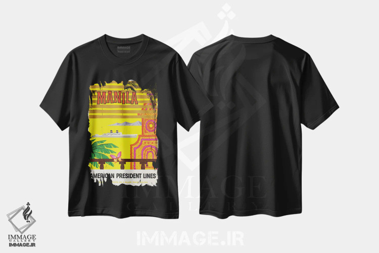 تیشرت مشکی طرح دار مانیل، تایپوگرافی اثر هنرمند ناشناس | فروشگاه ایماژ