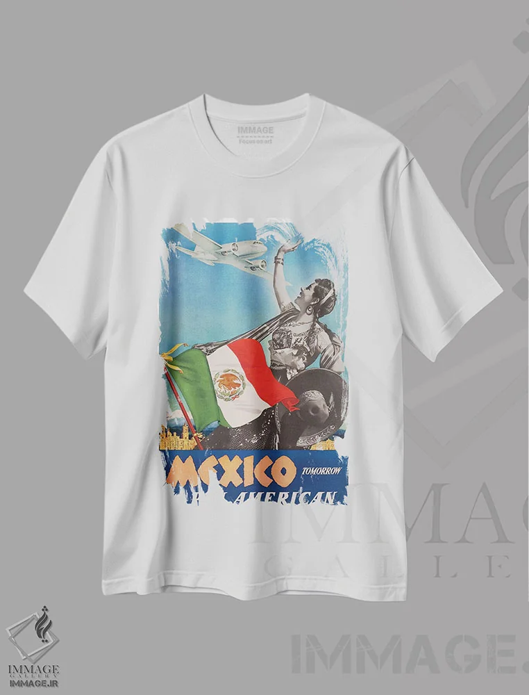 تیشرت سفید طرح دار مکزیک فردا با پان امریکن، تایپوگرافی اثر هنرمند ناشناس | فروشگاه ایماژ