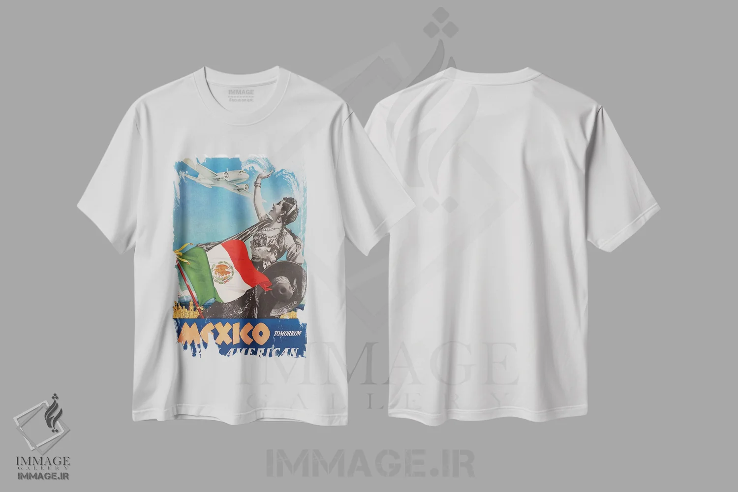 تیشرت سفید طرح دار مکزیک فردا با پان امریکن، تایپوگرافی اثر هنرمند ناشناس | فروشگاه ایماژ