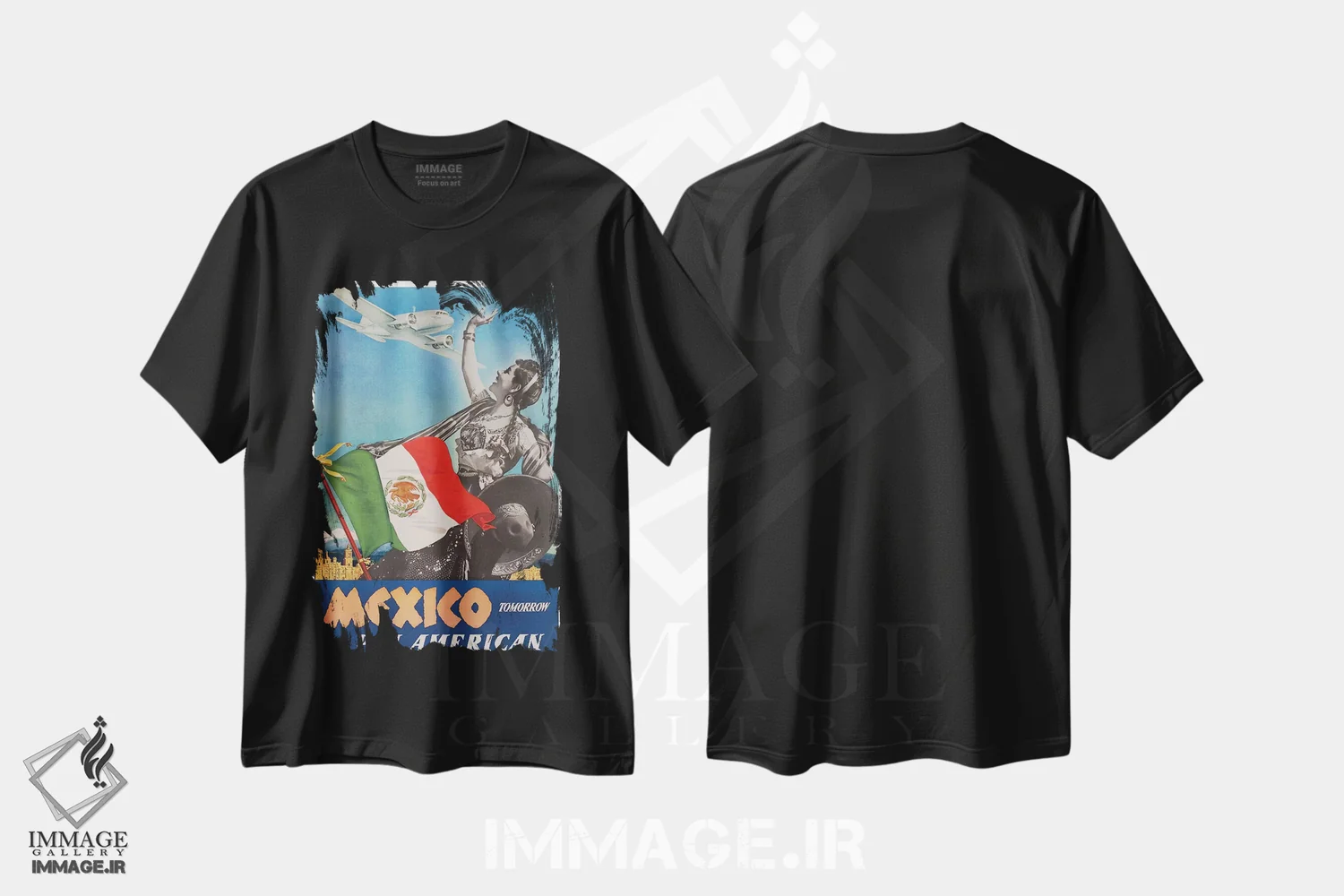 تیشرت مشکی طرح دار مکزیک فردا با پان امریکن، تایپوگرافی اثر هنرمند ناشناس | immage.ir