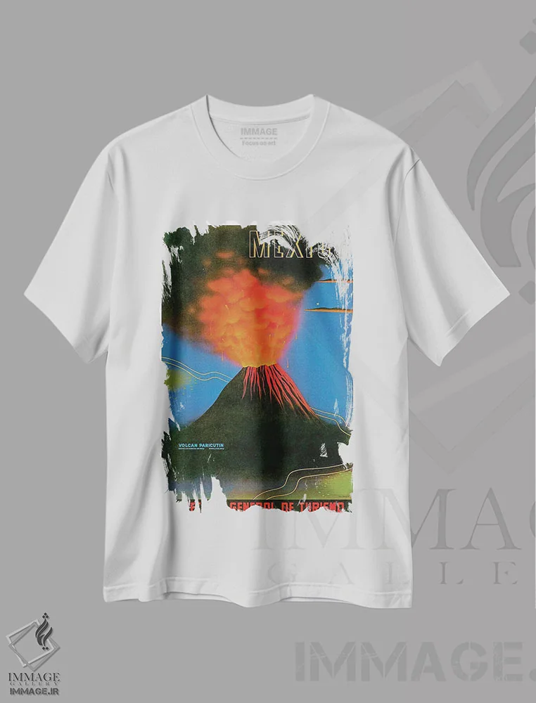تیشرت سفید طرح دار مکزیک: آتشفشان پریکوتین، تایپوگرافی اثر هنرمند ناشناس | فروشگاه ایماژ