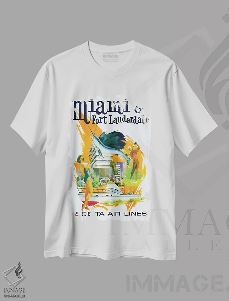 تیشرت سفید طرح دار میامی و فورت لادردیل، تایپوگرافی اثر هنرمند ناشناس | فروشگاه ایماژ