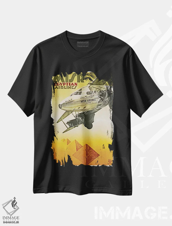تیشرت مشکی طرح دار مصر هواپیمایی، تایپوگرافی اثر هنرمند ناشناس | immage.ir