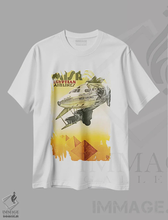 تیشرت سفید طرح دار مصر هواپیمایی، تایپوگرافی اثر هنرمند ناشناس | فروشگاه ایماژ