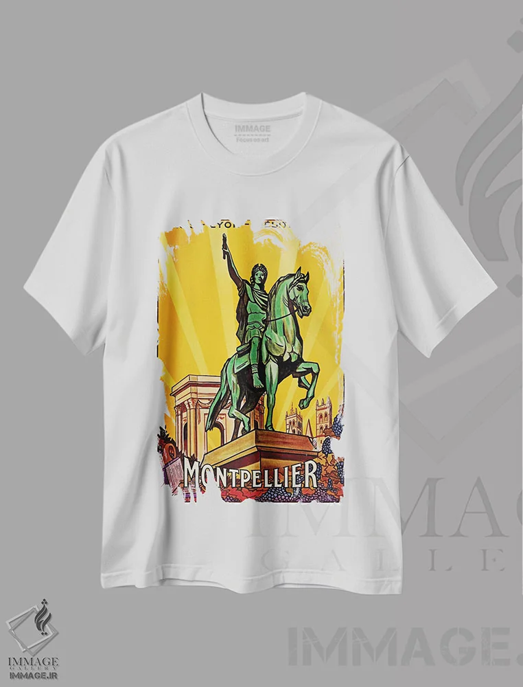 تیشرت سفید طرح دار مون پلیه، تایپوگرافی اثر هنرمند ناشناس | فروشگاه ایماژ