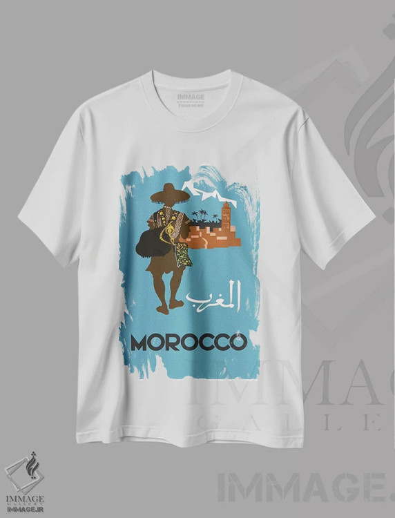 تیشرت سفید طرح دار مراکش: گردشگری، تایپوگرافی اثر هنرمند ناشناس | immage.ir
