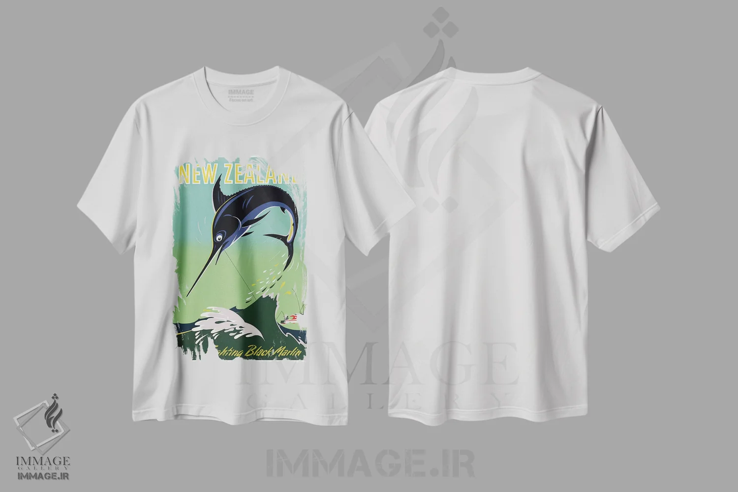 تیشرت سفید طرح دار نیوزلند: خانهٔ مارلین سیاه جنگجو، تایپوگرافی اثر هنرمند ناشناس | فروشگاه ایماژ