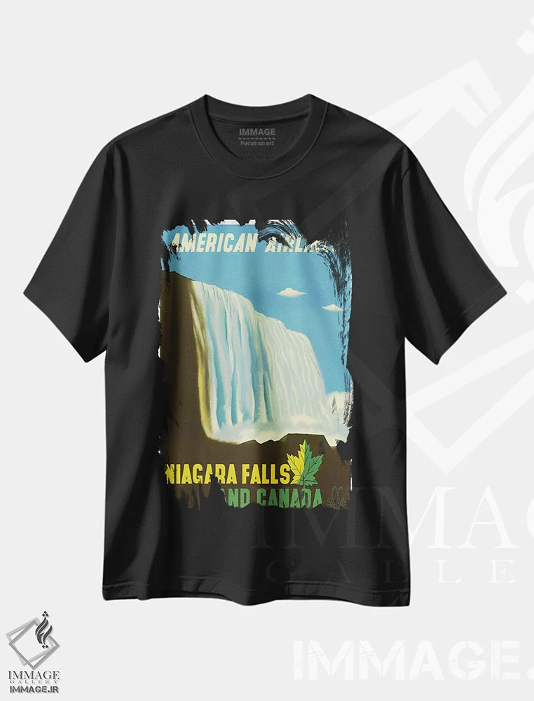 تیشرت مشکی طرح دار آبشار نیاگارا و کانادا، تایپوگرافی اثر هنرمند ناشناس | immage.ir